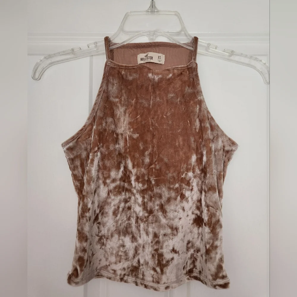 Hollister Women's Crushed Velvet Tank Top, Taupe, XS - Picture 1 of 9